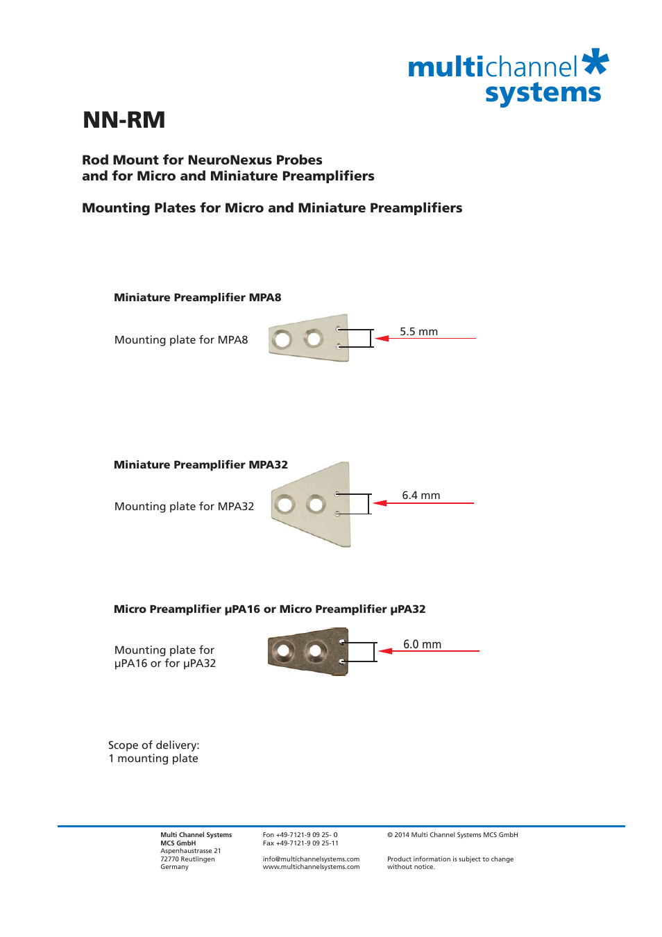 Multi channel systems, Nn-rm | Multichannel Systems NN-RM User Manual | Page 2 / 2