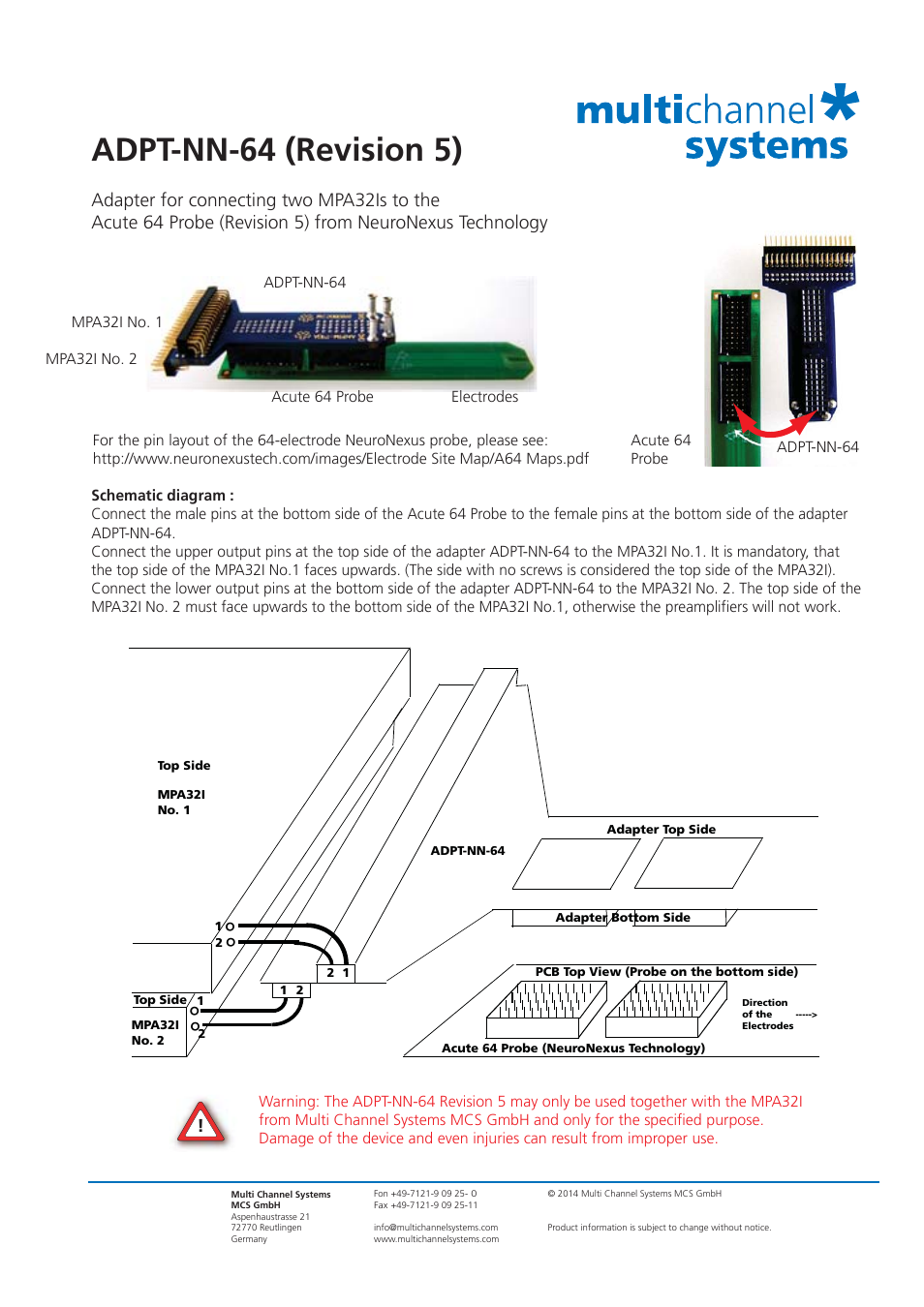 Multichannel Systems ADPT-NN-64 (Revision 5) User Manual | 2 pages