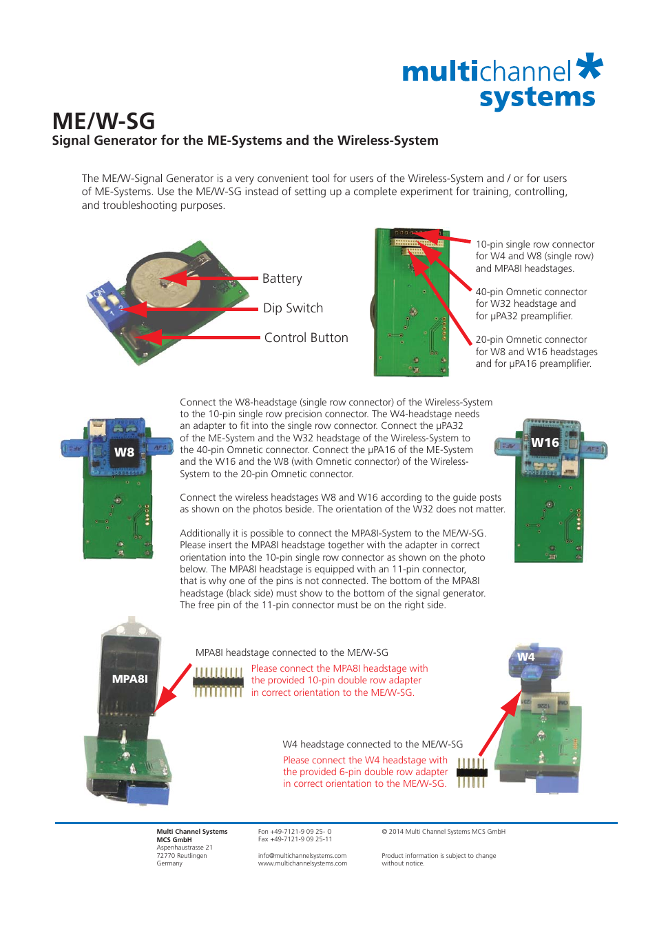 Multichannel Systems ME_W-SG User Manual | 2 pages