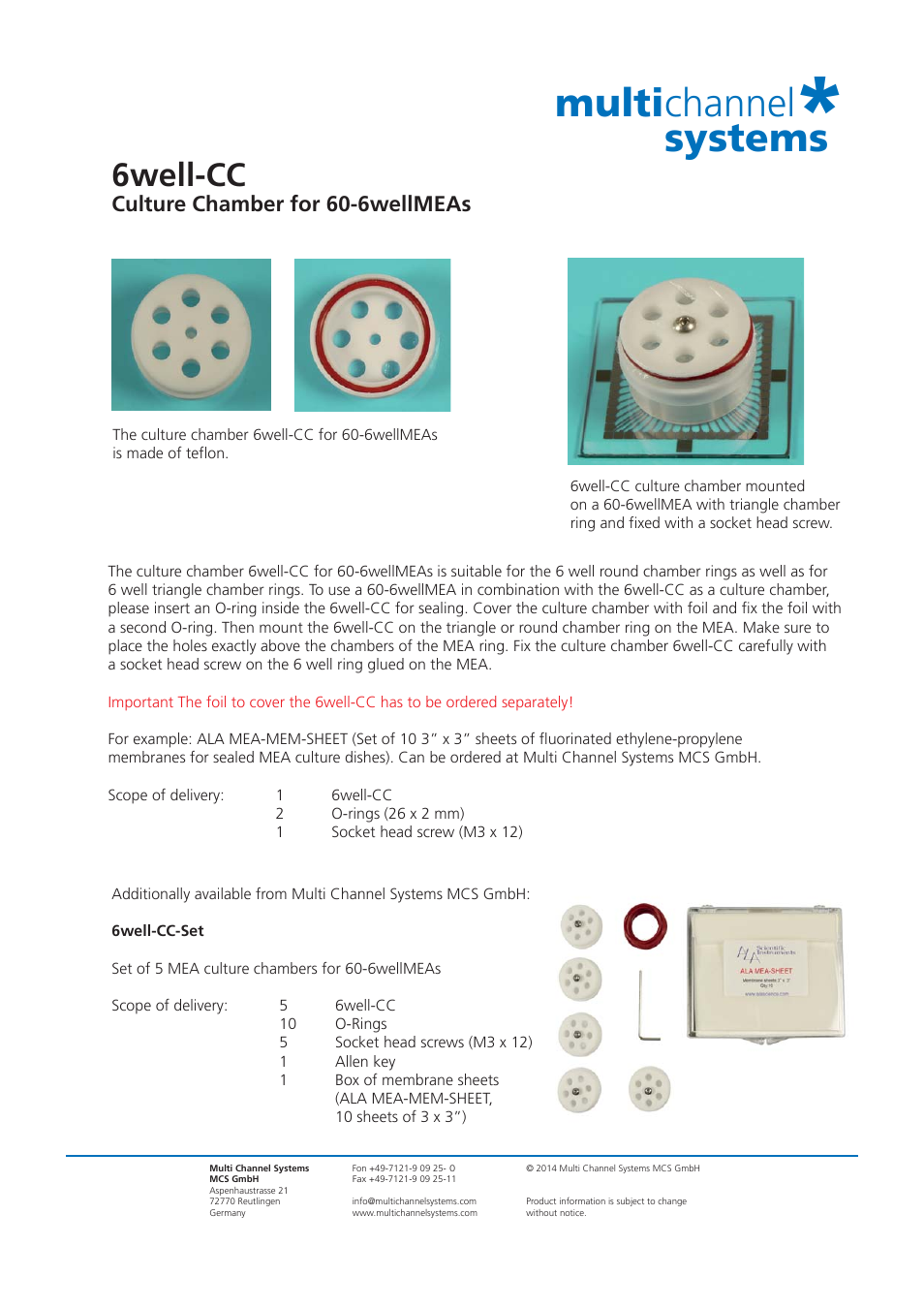 Multichannel Systems 6well-CC User Manual | 1 page