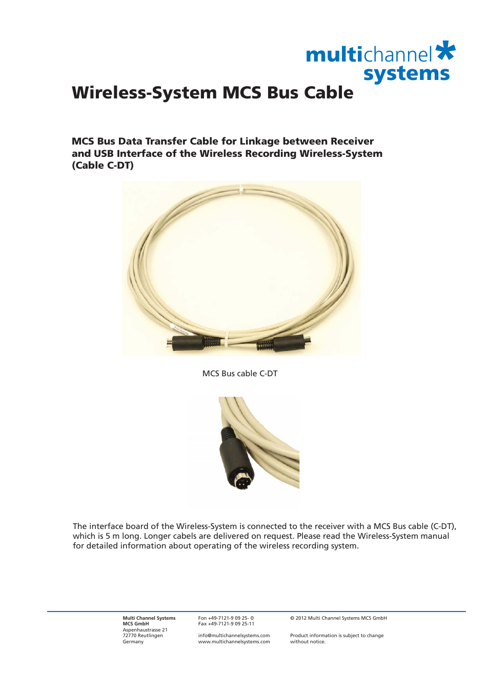 Multichannel Systems Wireless_C-DT_MCS BUS cable User Manual | 1 page