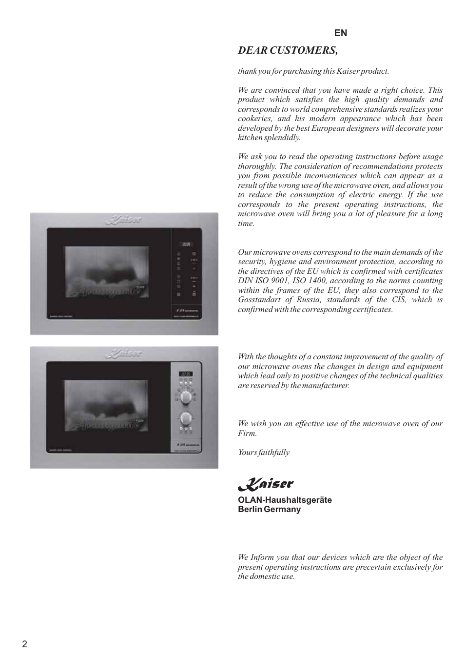 Dear customers | Kaiser EM2000 User Manual | Page 2 / 96