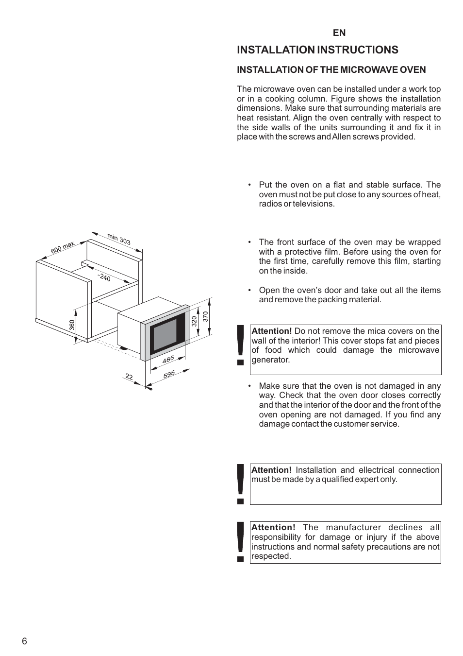Installation instructions | Kaiser EM2000 User Manual | Page 6 / 96
