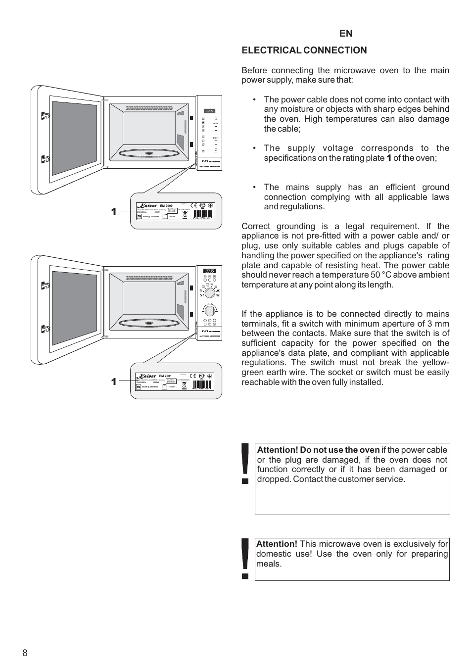 Electrical connection, En 8 | Kaiser EM2000 User Manual | Page 8 / 96