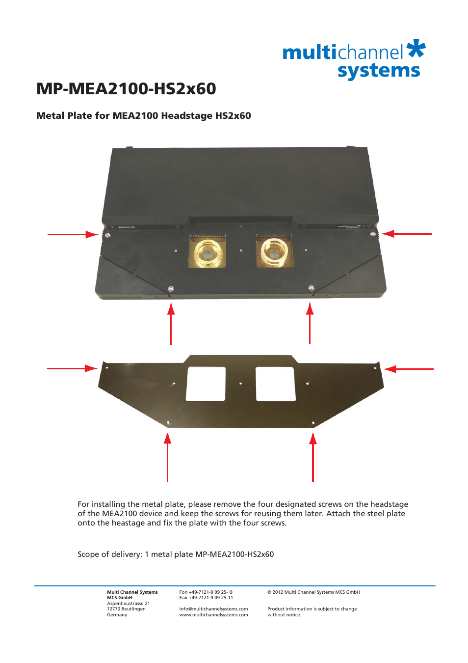 Multichannel Systems MP-MEA2100-HS2x60 User Manual | 1 page