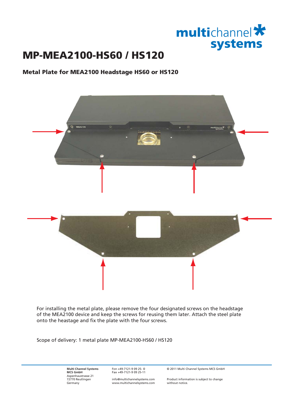 Multichannel Systems MP-MEA2100-HS60_HS120 User Manual | 1 page