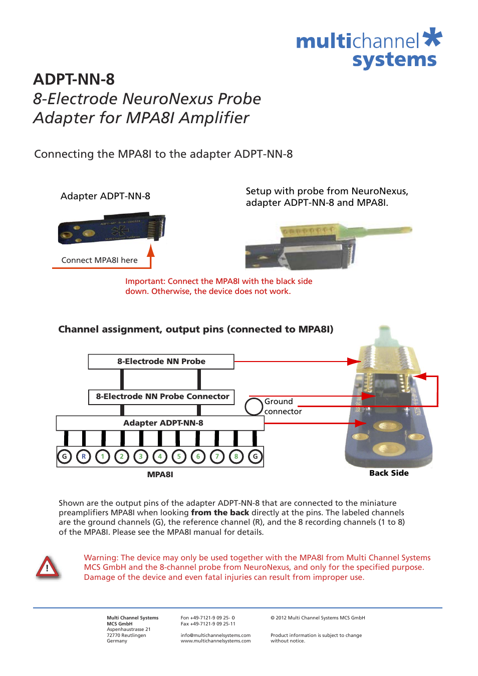 Multichannel Systems ADPT-NN-8 User Manual | 2 pages