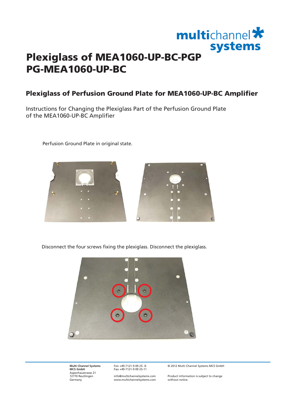 Multichannel Systems PG-MEA1060-UP-BC-PGP User Manual | 2 pages