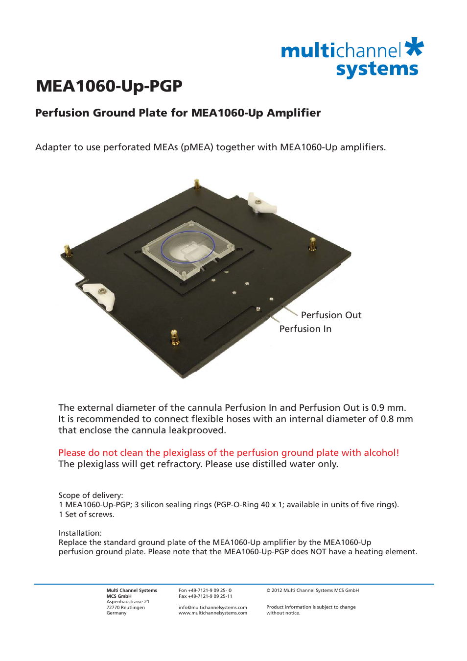 Multichannel Systems MEA1060-Up-PGP User Manual | 1 page