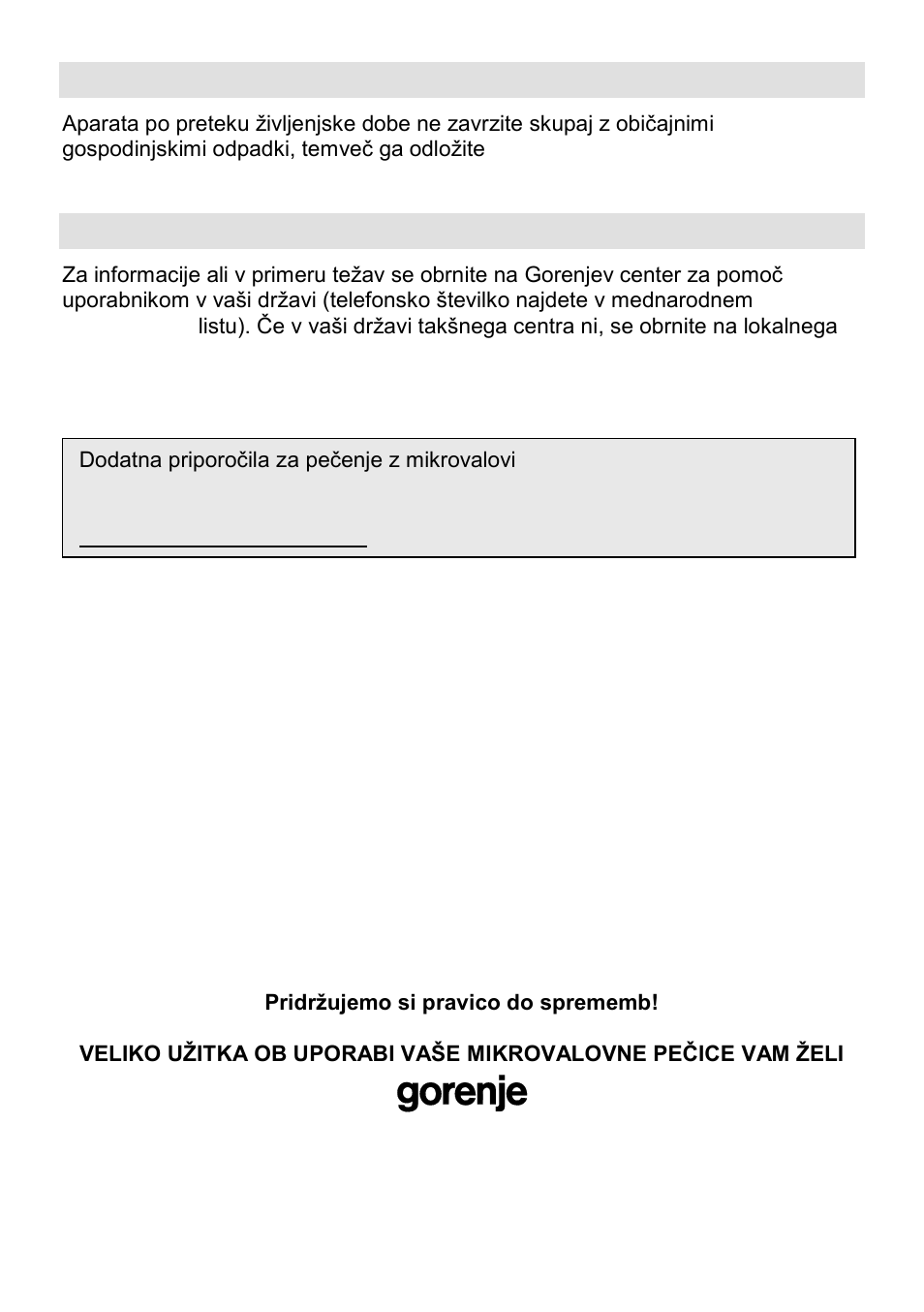 Okolje, Garancija in servis | Gorenje CMO-200 DGW User Manual | Page 13 / 106