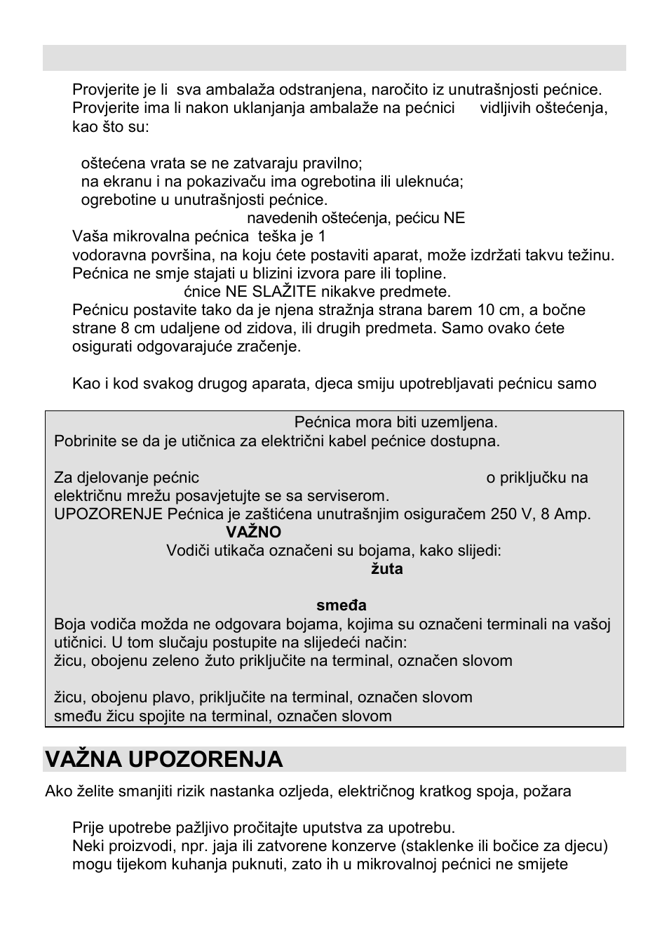 Postavljanje, Vaţna upozorenja | Gorenje CMO-200 DGW User Manual | Page 15 / 106