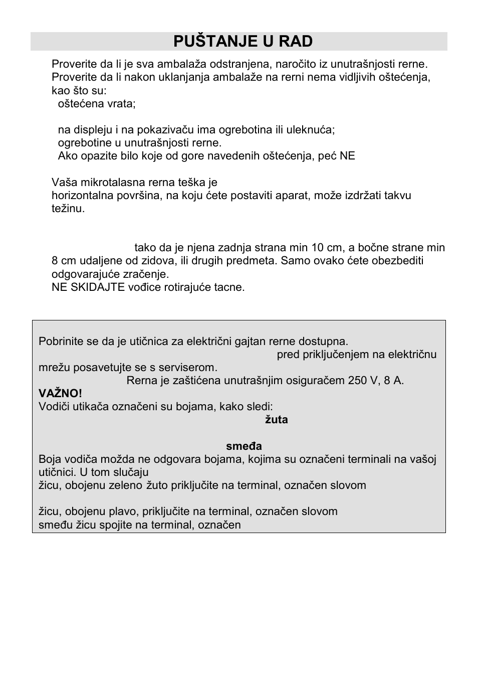 Postavljanje - puštanje u rad | Gorenje CMO-200 DGW User Manual | Page 25 / 106