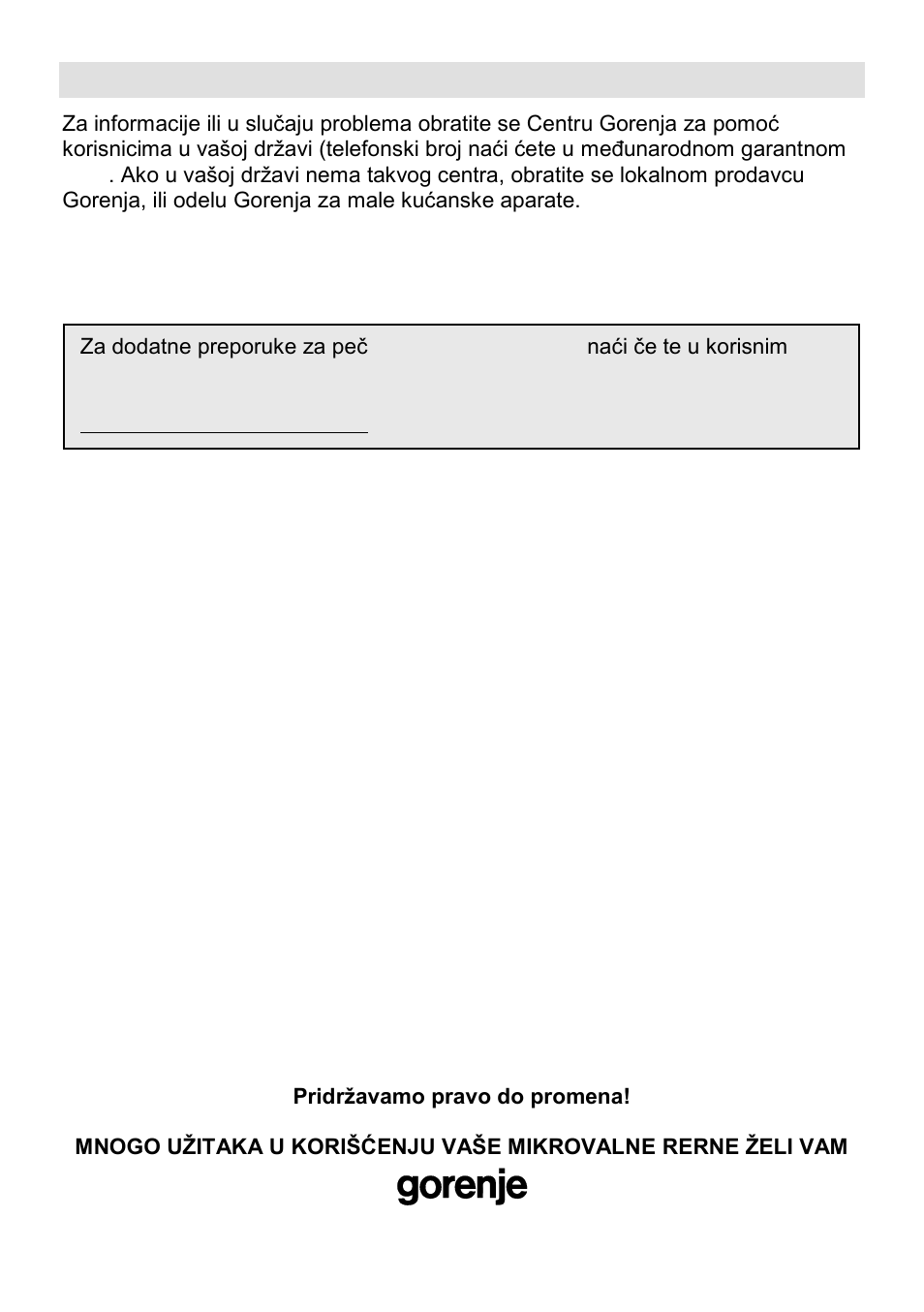 Garancija i servis | Gorenje CMO-200 DGW User Manual | Page 33 / 106