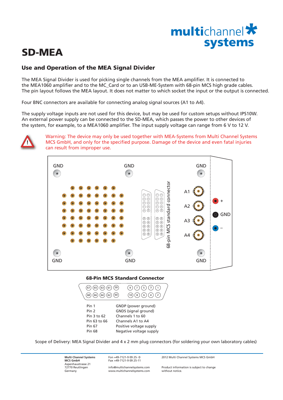 Multichannel Systems SD-MEA User Manual | 1 page