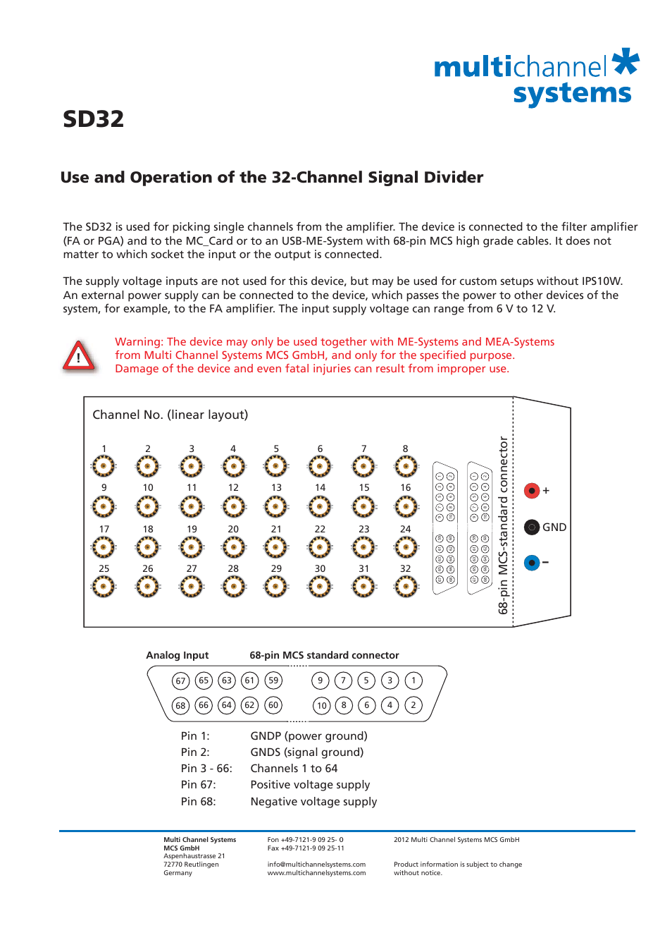 Multichannel Systems SD32 User Manual | 1 page