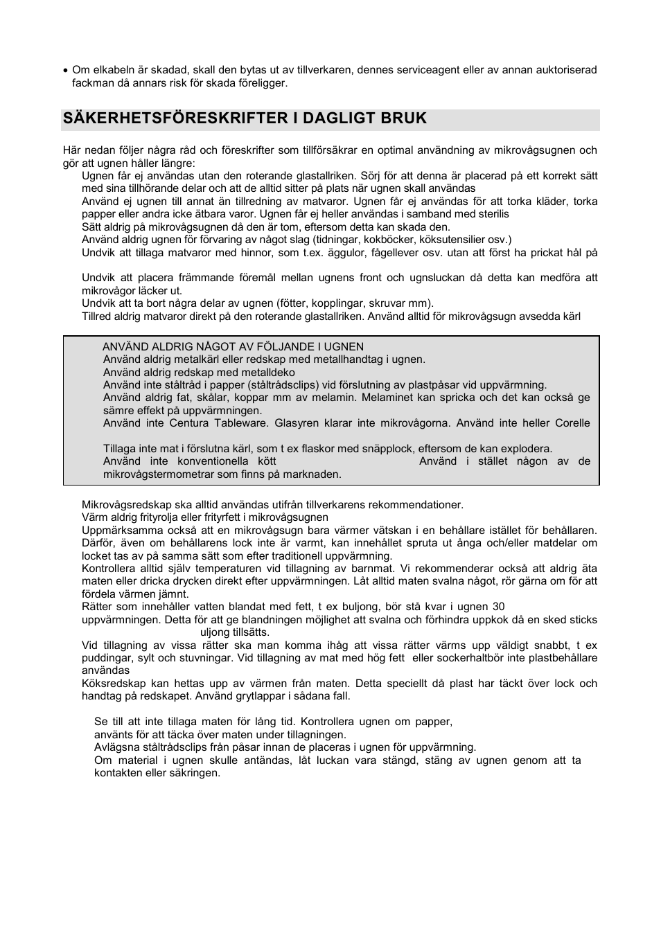 Säkerhetsföreskrifter i dagligt bruk | Gorenje GMO-20 DGE User Manual | Page 107 / 152