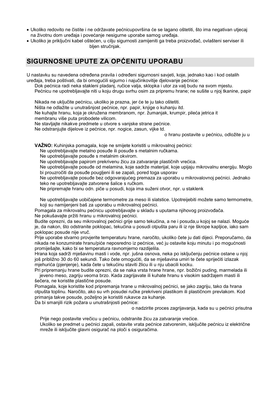 Sigurnosne upute za opšenitu uporabu | Gorenje GMO-20 DGE User Manual | Page 11 / 152