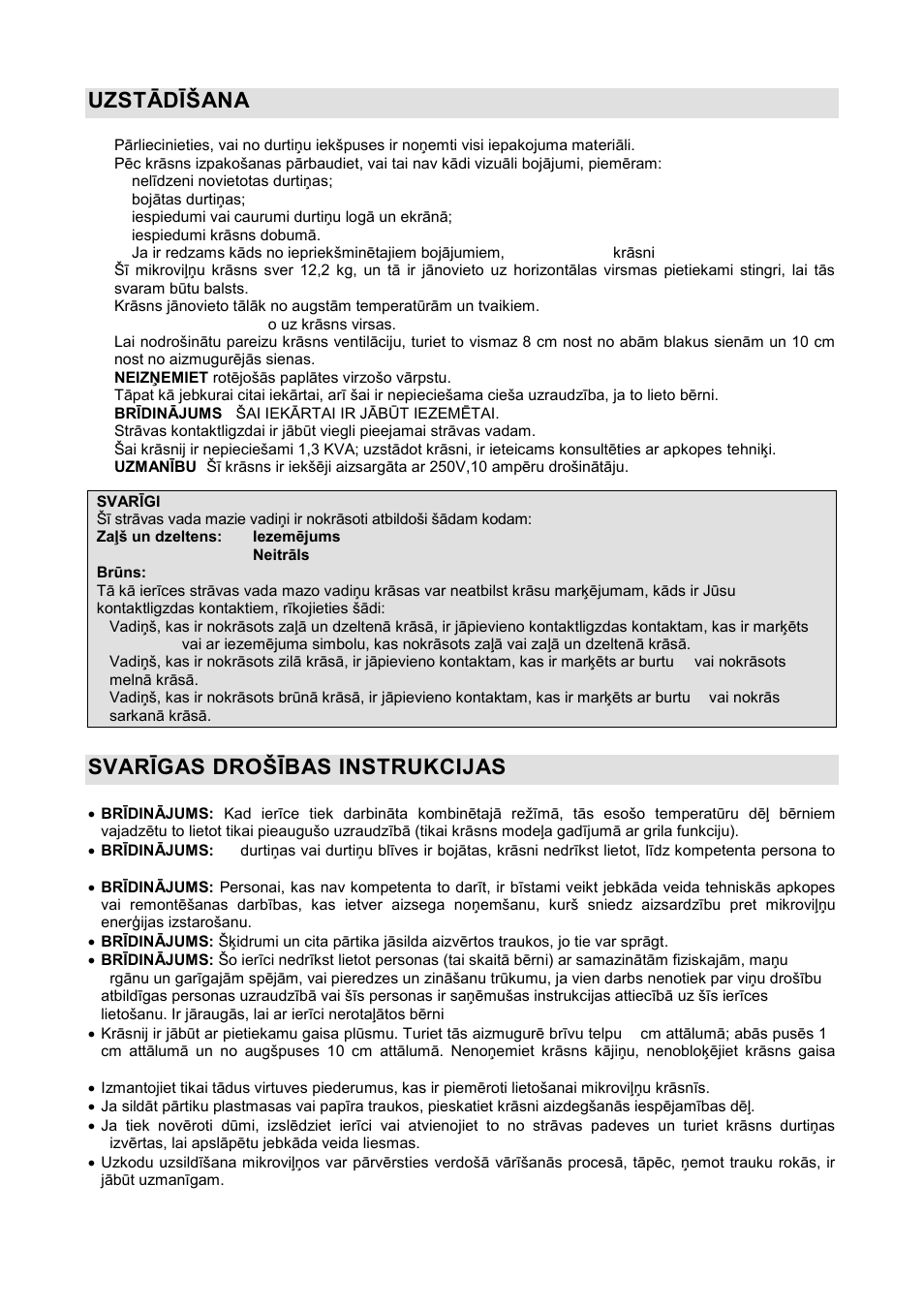 Uzstādīńana, Svarīgas drońības instrukcijas | Gorenje GMO-20 DGE User Manual | Page 124 / 152