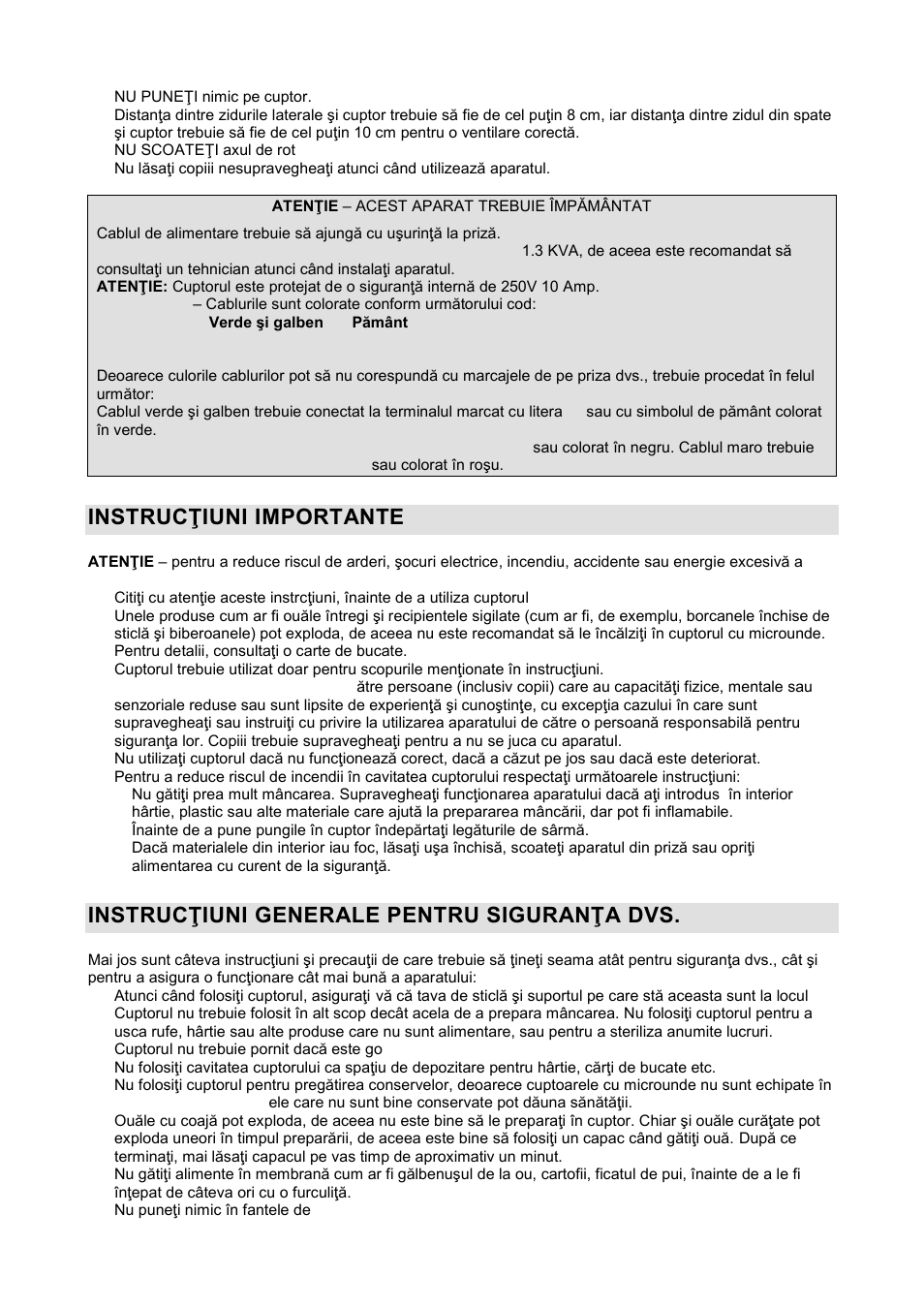 Instrucŝiuni importante, Instrucŝiuni generale pentru siguranŝa dvs | Gorenje GMO-20 DGE User Manual | Page 62 / 152