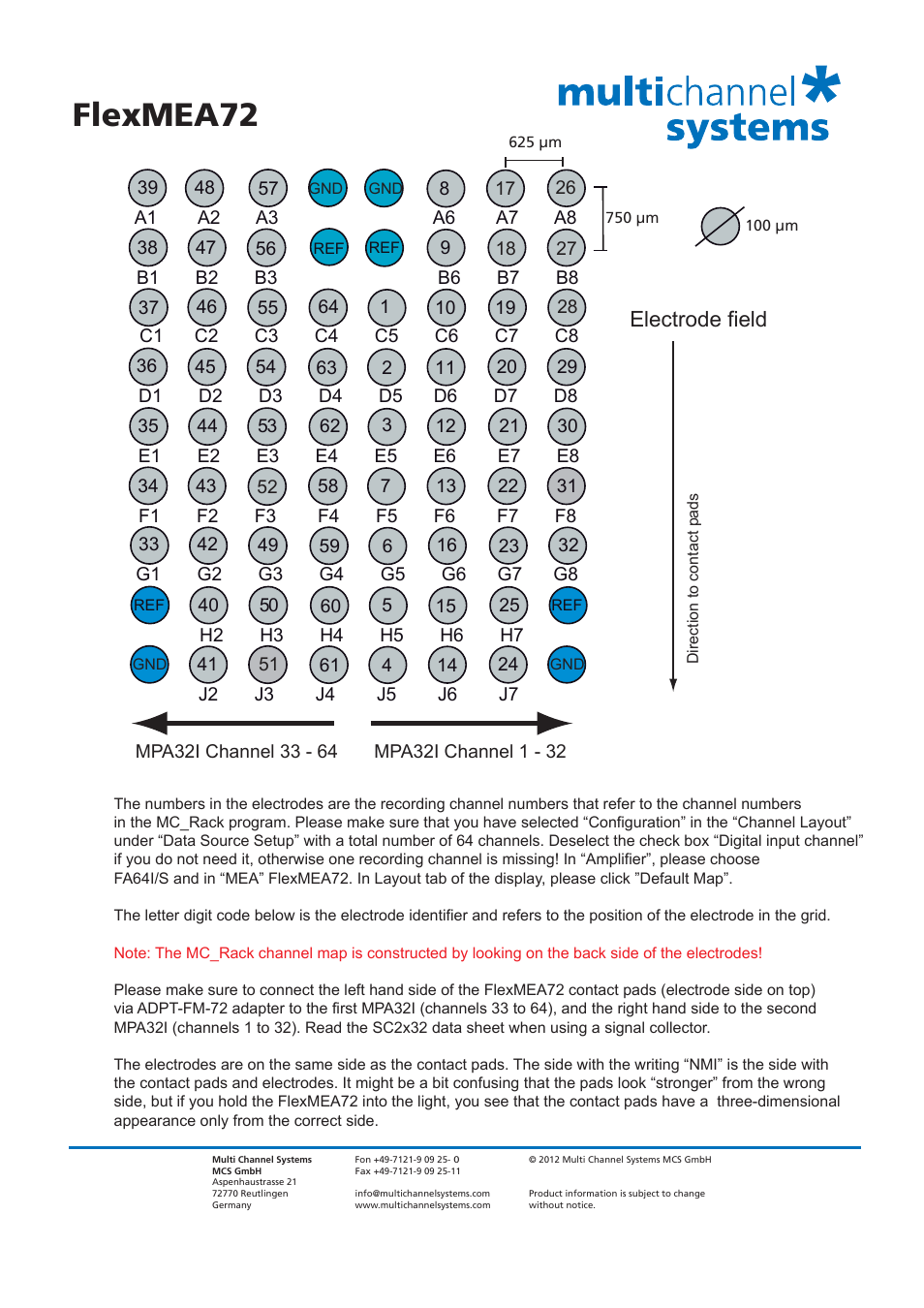 Flexmea72, Electrode field | Multichannel Systems ADPT-FM-72 User Manual | Page 4 / 4
