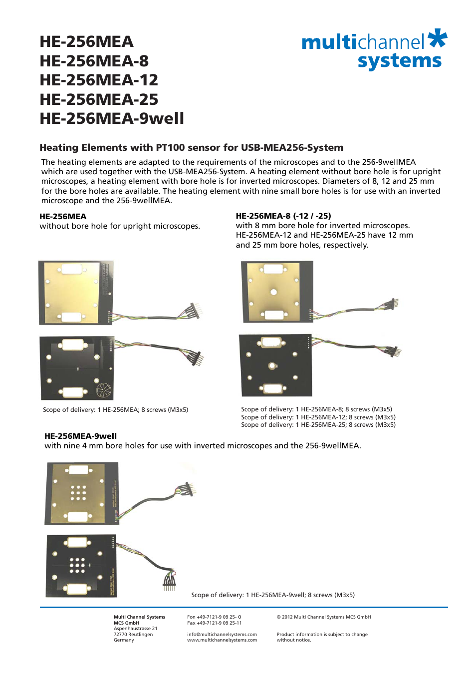 Multichannel Systems HE-256MEA-9well User Manual | 3 pages