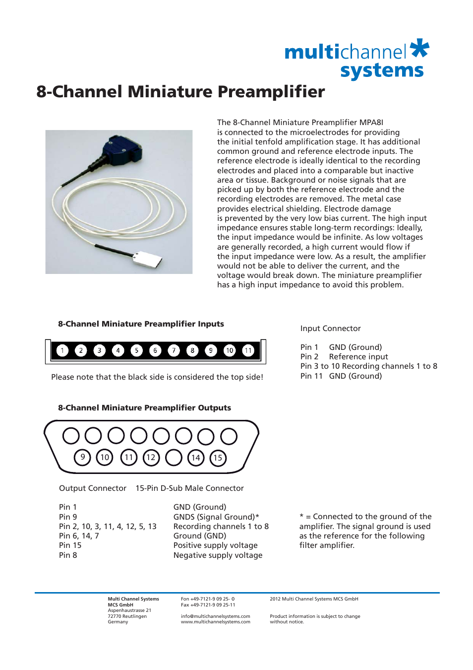 Multichannel Systems MPA8I User Manual | 2 pages