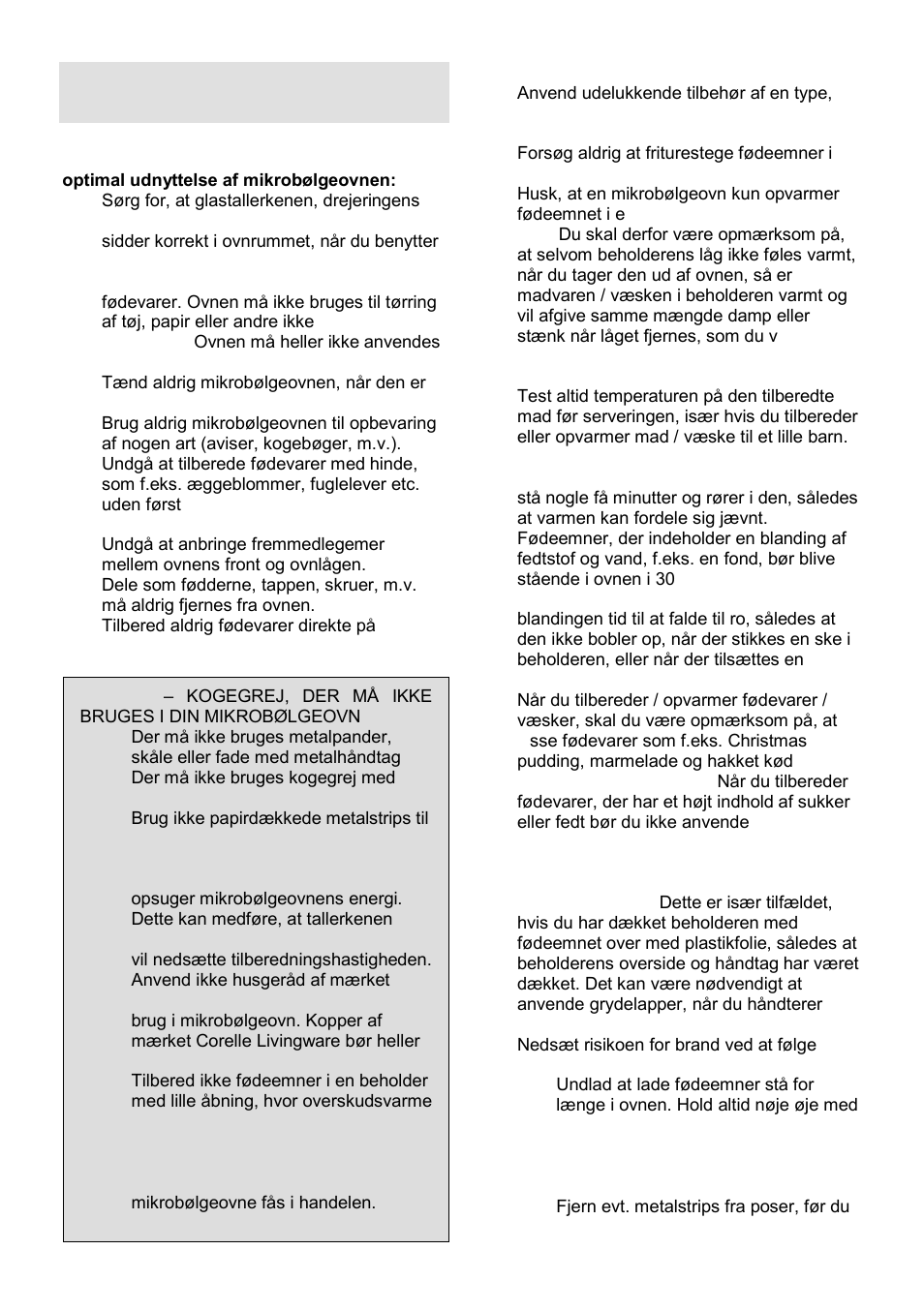 Sikkerhedsanvisninger ved almen brug | Gorenje GMO-23 Ora Ito User Manual | Page 122 / 175