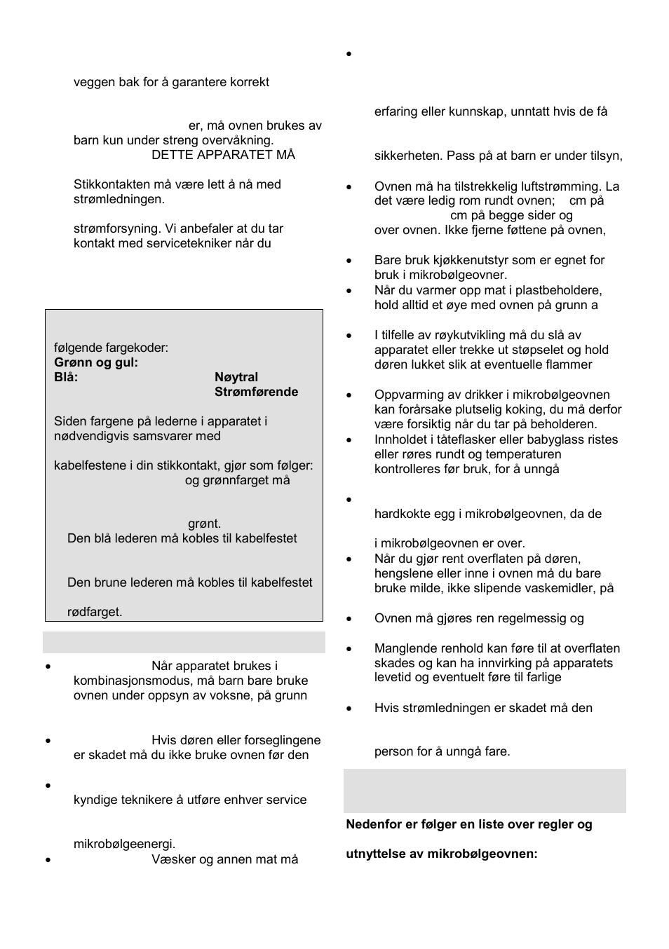 Viktig sikkerhetsinformasjon, Sikkerhetsinstruksjoner for vanlig bruk | Gorenje GMO-23 Ora Ito User Manual | Page 135 / 175