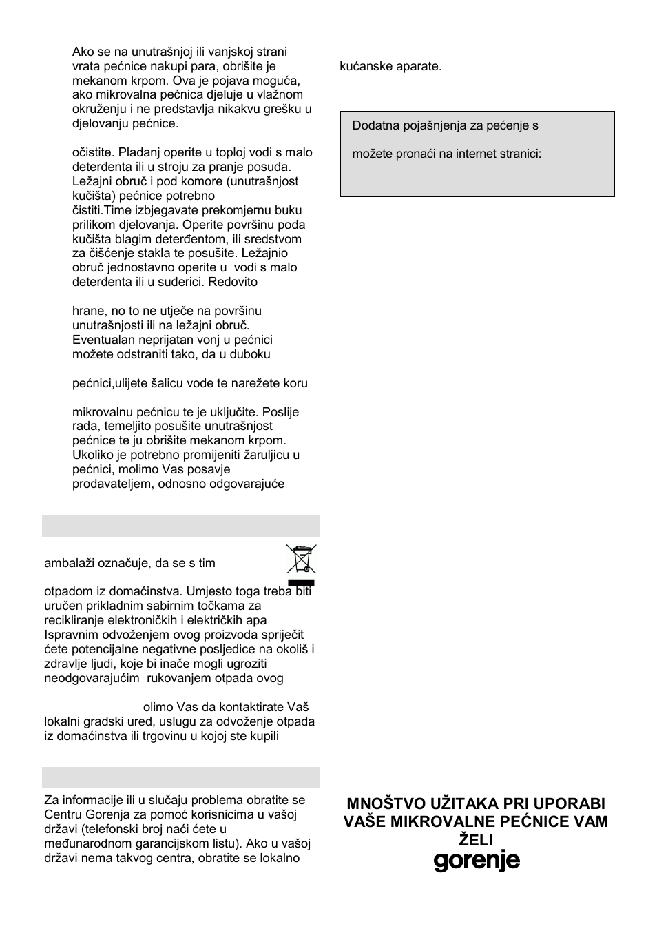 Okolina, Garancija i servis | Gorenje GMO-23 Ora Ito User Manual | Page 16 / 175