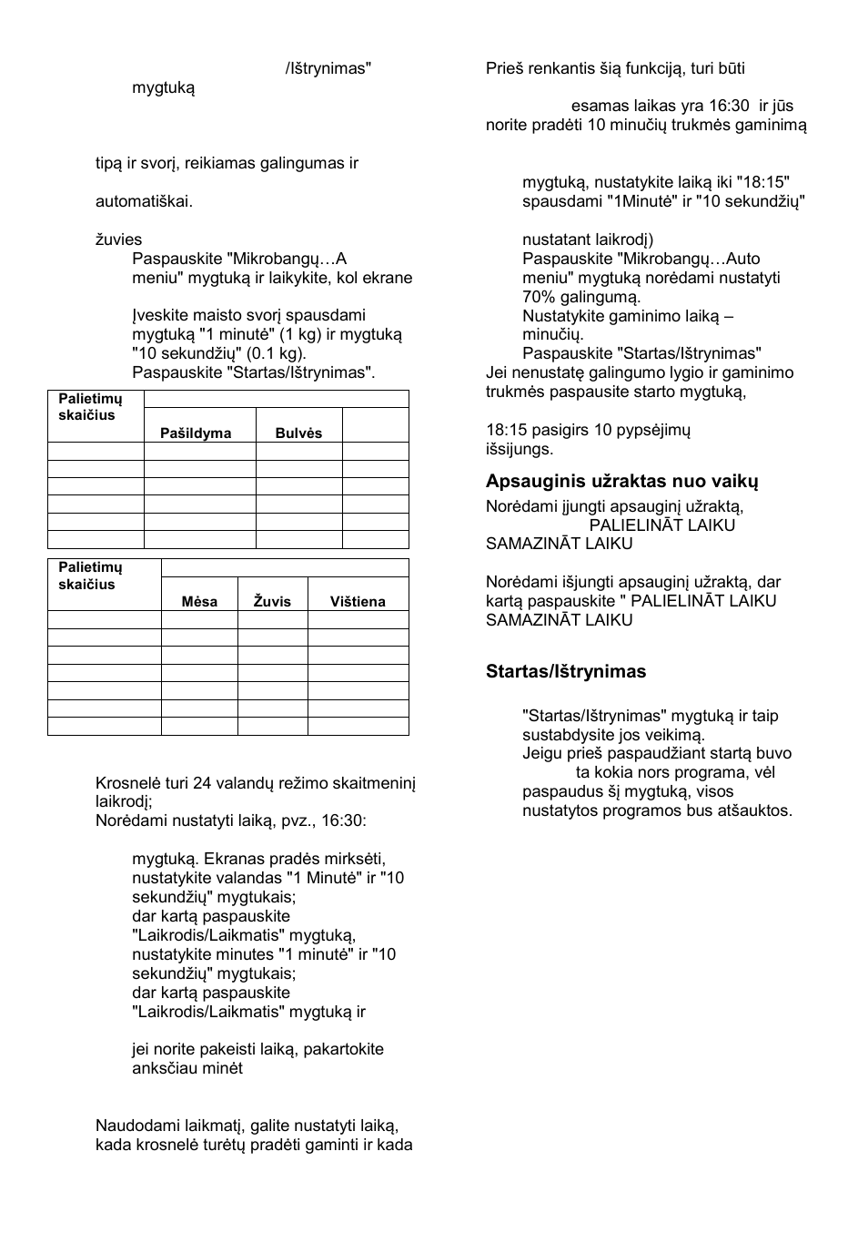 Automatinis gaminimas - meniu, Laikrodis, Laikmatis | Apsauginis uņraktas nuo vaikų, Startas/ińtrynimas | Gorenje GMO-23 Ora Ito User Manual | Page 160 / 175