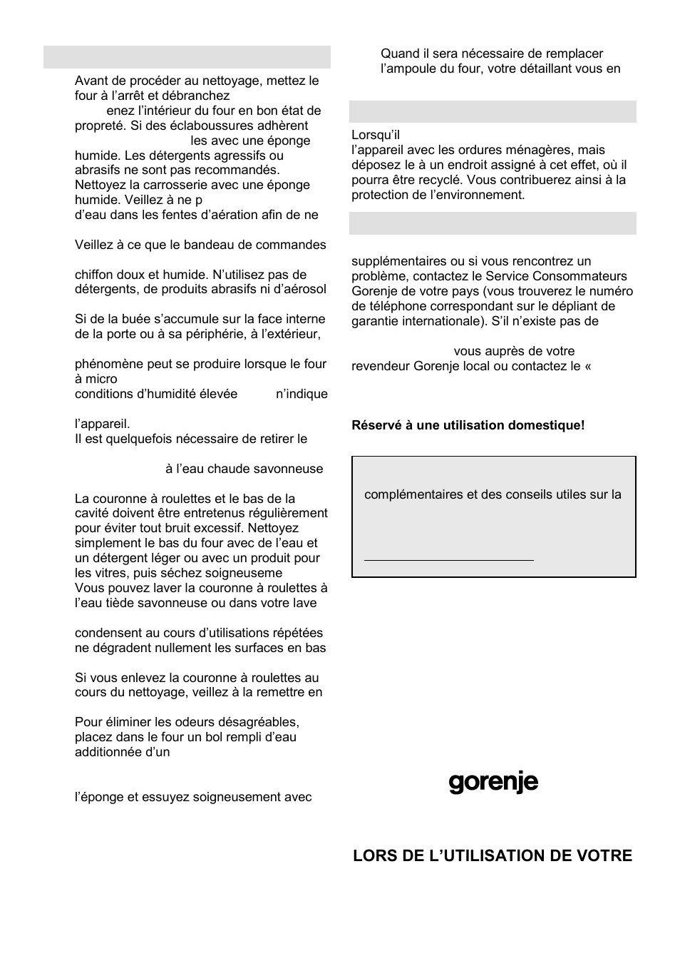 Entretien et nettoyage, Environnement, Garantie et service | Gorenje GMO-23 Ora Ito User Manual | Page 53 / 175