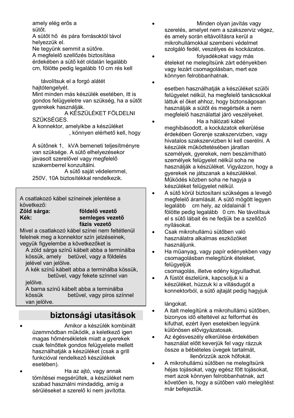 Fontos biztonsági utasítások | Gorenje GMO-23 Ora Ito User Manual | Page 55 / 175