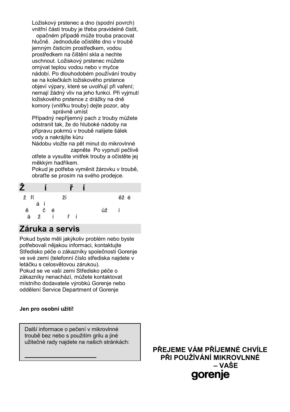 Ņivotní prostředí, Záruka a servis | Gorenje GMO-23 Ora Ito User Manual | Page 90 / 175