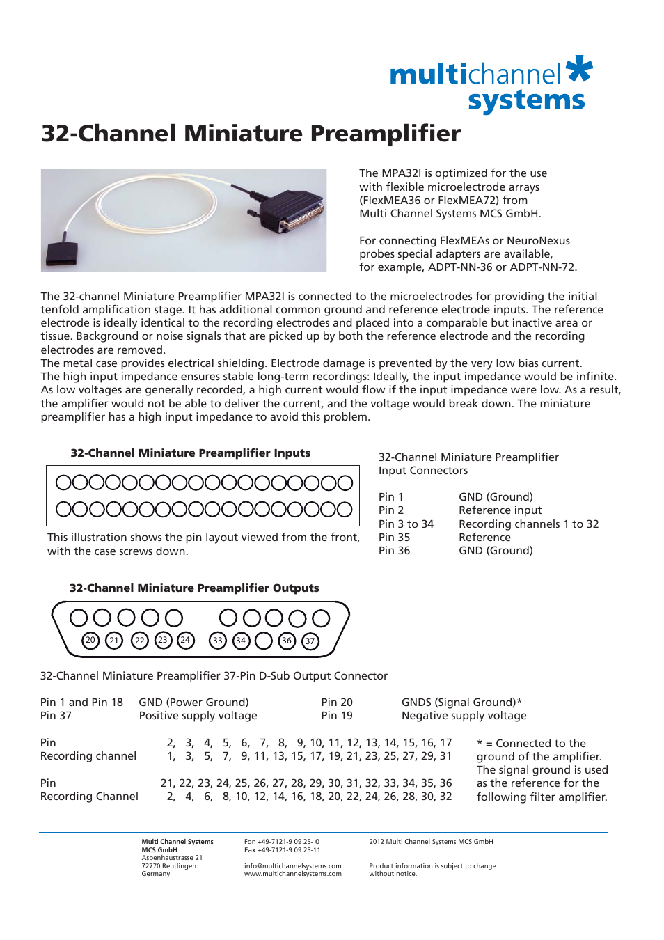 Multichannel Systems MPA32I User Manual | 2 pages