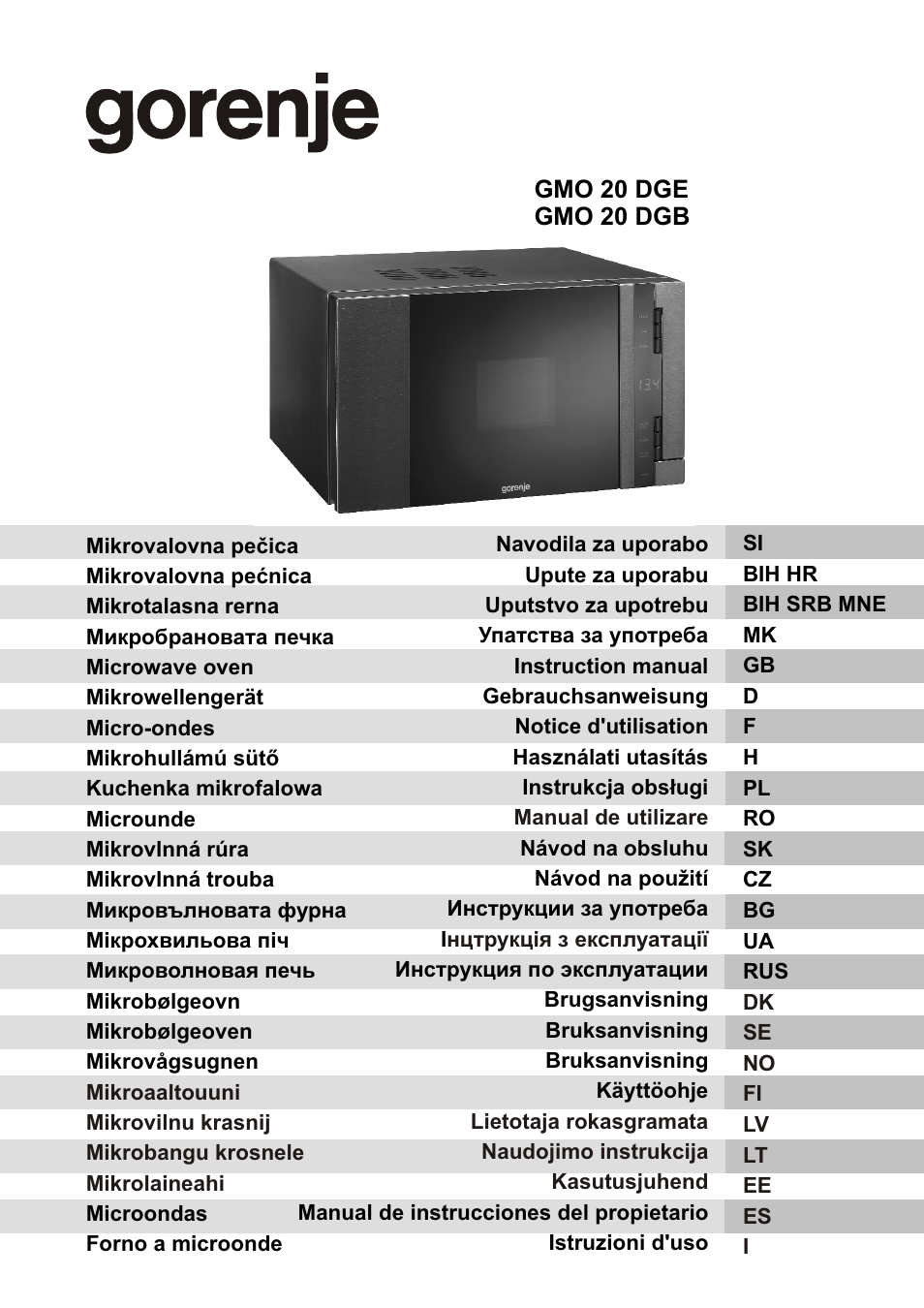 Gorenje GMO-20 DGB User Manual | 152 pages