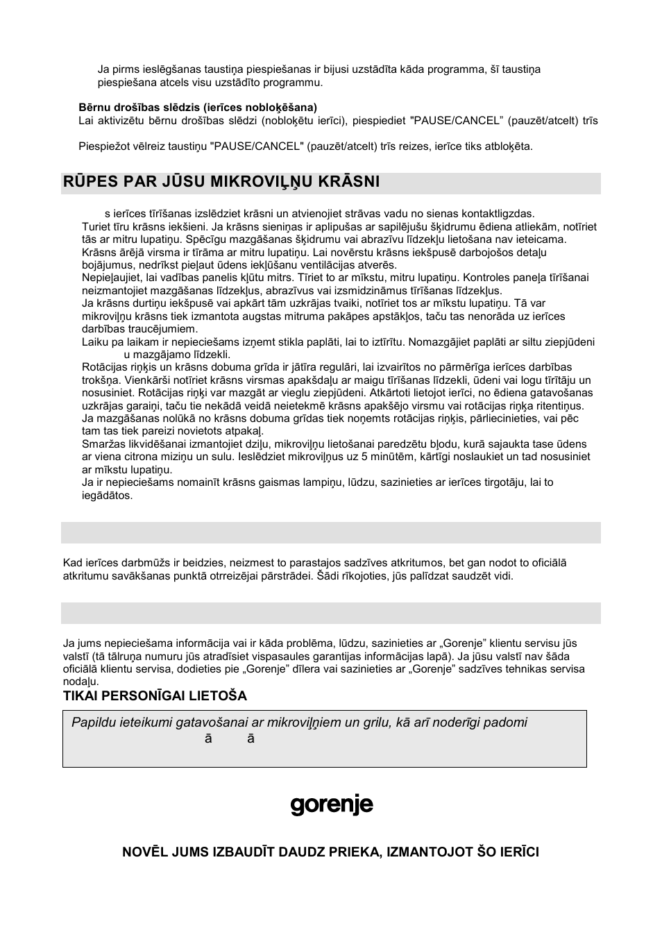 Rūpes par jūsu mikroviļľu krāsni, Vide, Garantija un serviss | Gorenje GMO-20 DGB User Manual | Page 128 / 152