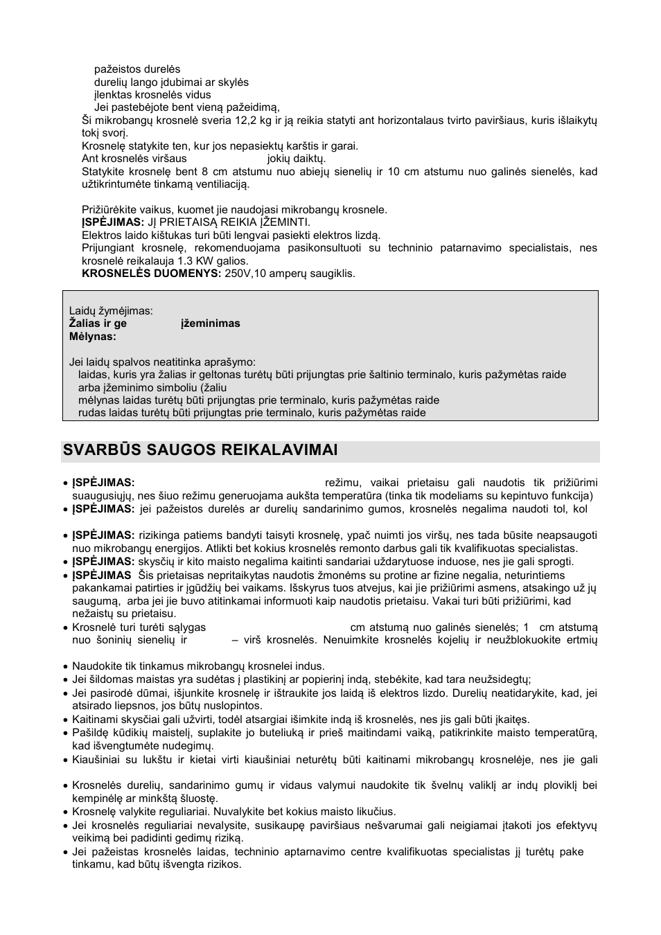 Svarbūs saugos reikalavimai | Gorenje GMO-20 DGB User Manual | Page 130 / 152