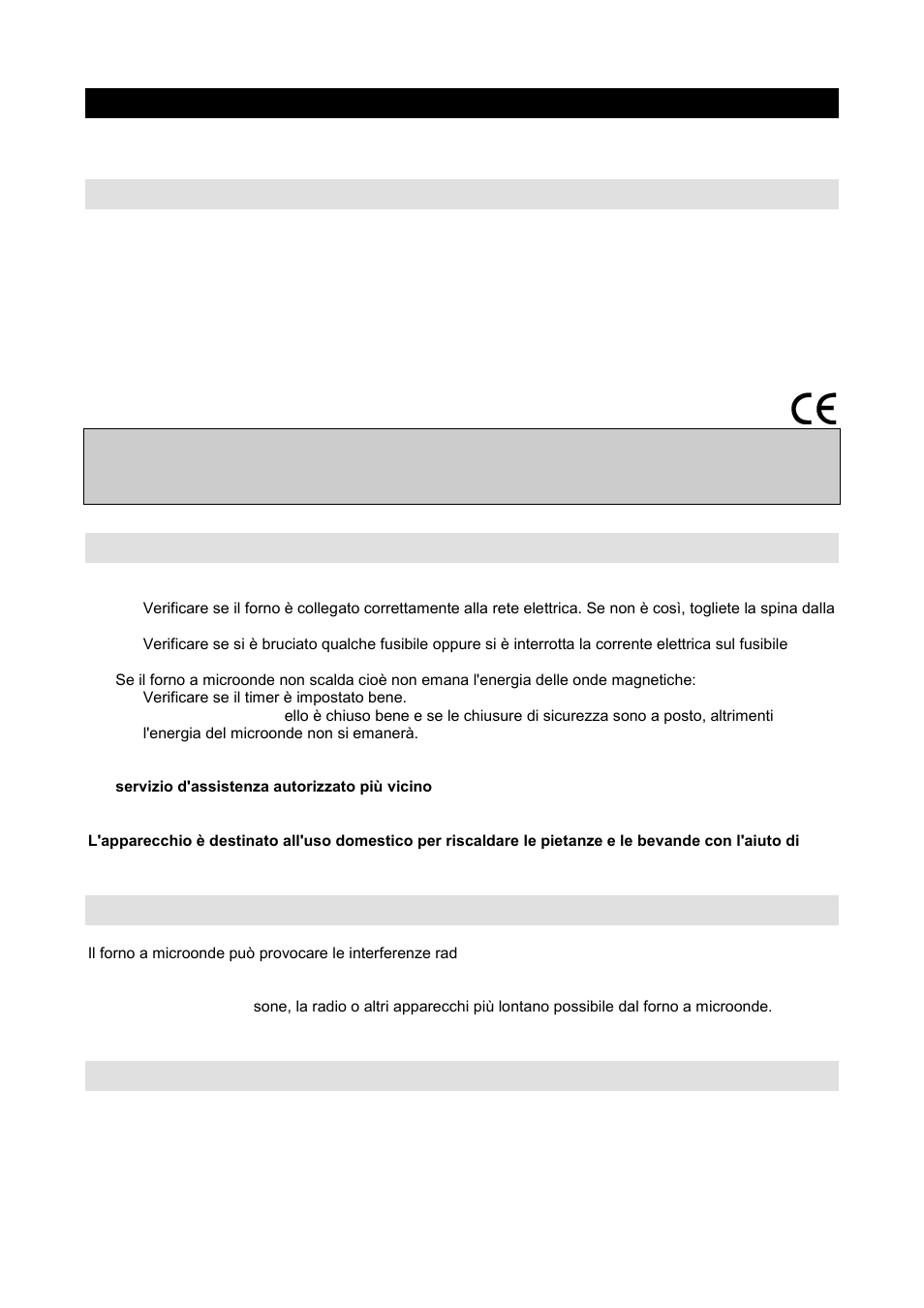 Istruzioni d'uso it, Specificazioni, Prima di chiamare il servizio d'assistenza | Interferenze radio, Posizionamento | Gorenje GMO-20 DGB User Manual | Page 147 / 152