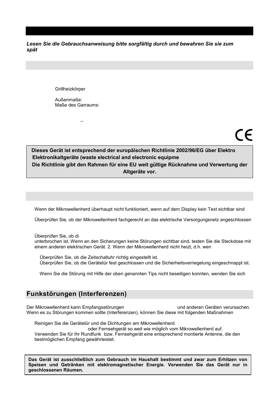 Gebrauchsanweisung de, Technische daten, Bevor sie den kundendienst anrufen | Funkstörungen (interferenzen) | Gorenje GMO-20 DGB User Manual | Page 34 / 152