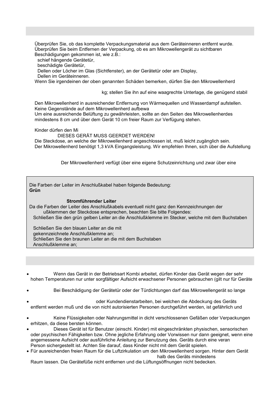 Aufstellung, Wichtige sicherheitshinweise | Gorenje GMO-20 DGB User Manual | Page 35 / 152