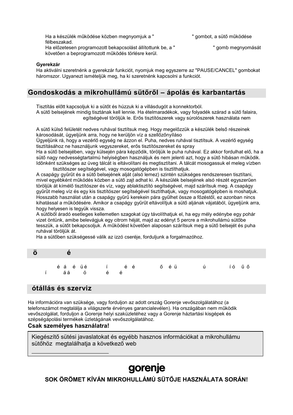 Környezetvédelem, Jótállás és szerviz | Gorenje GMO-20 DGB User Manual | Page 52 / 152