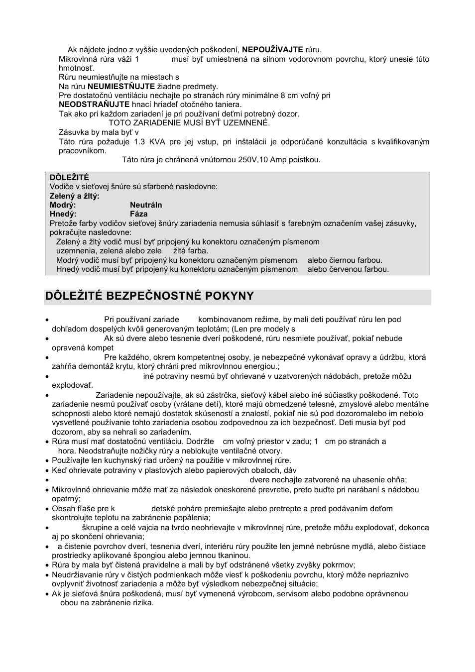 Dôleņité bezpeţnostné pokyny | Gorenje GMO-20 DGB User Manual | Page 68 / 152