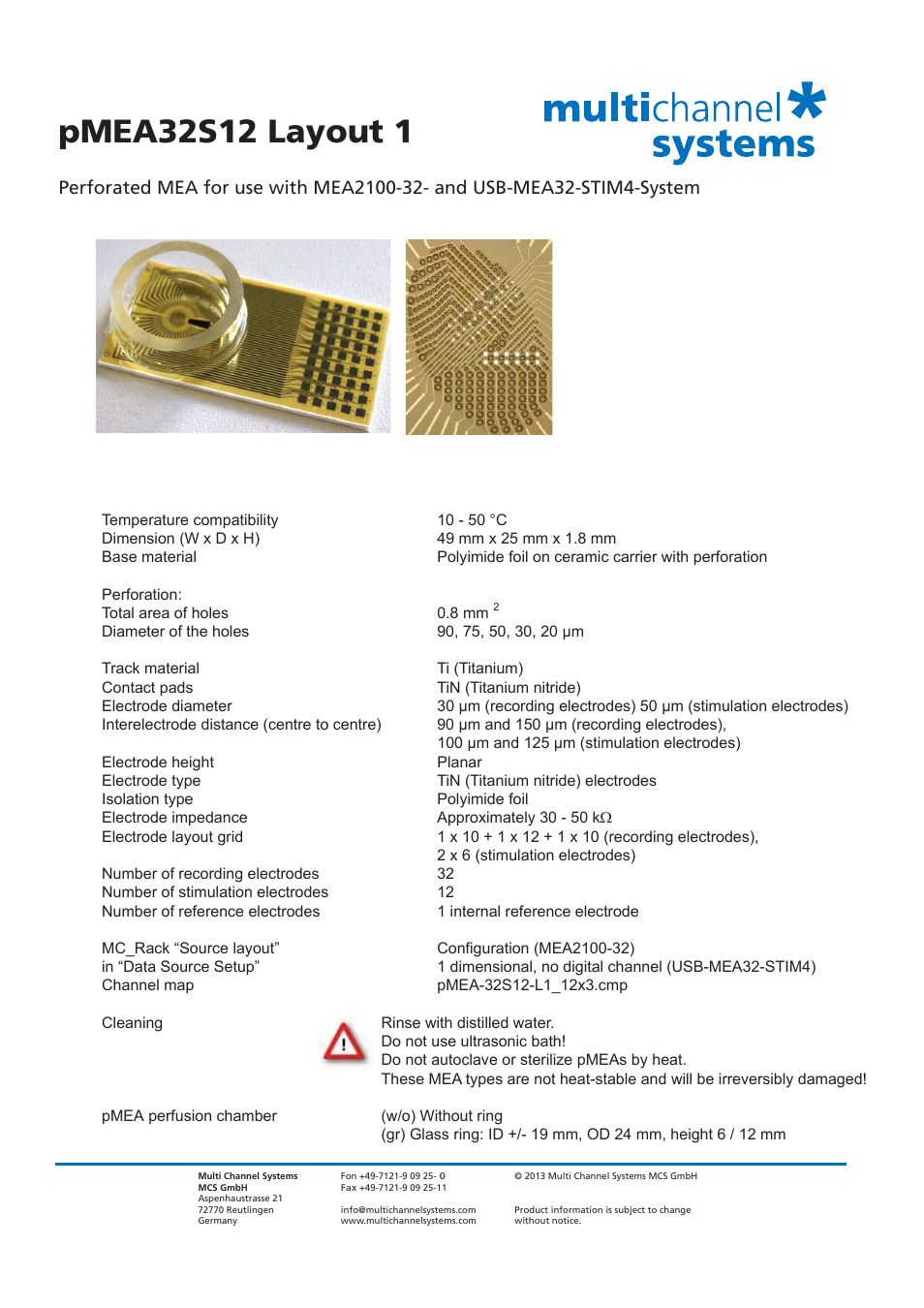 Multichannel Systems pMEA32S12 Layout 1 User Manual | 3 pages