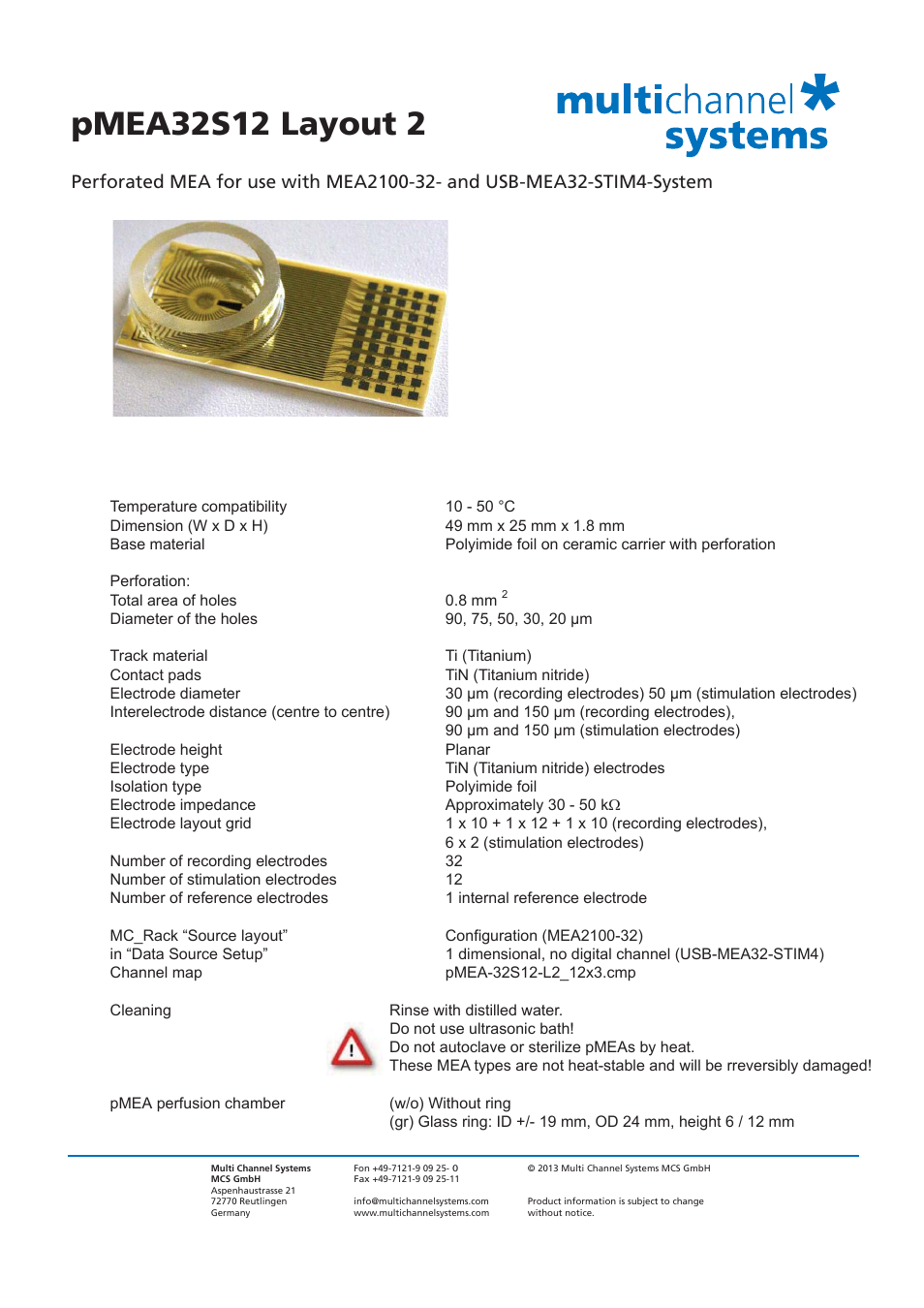 Multichannel Systems pMEA32S12 Layout 2 User Manual | 3 pages