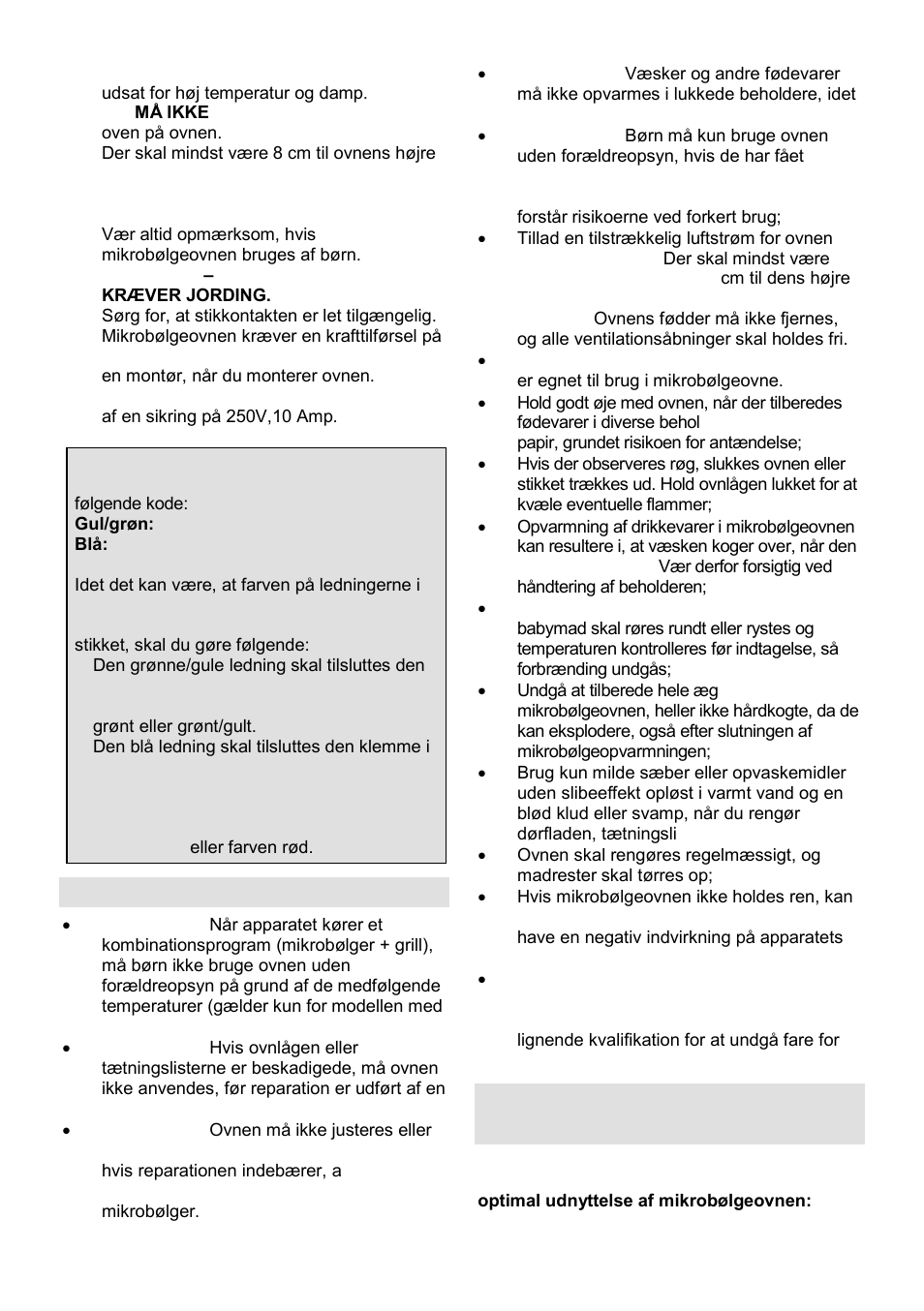 Vigtige sikkerhedsanvisninger, Sikkerhedsanvisninger ved almen brug | Gorenje GMO-24 DCS User Manual | Page 129 / 177
