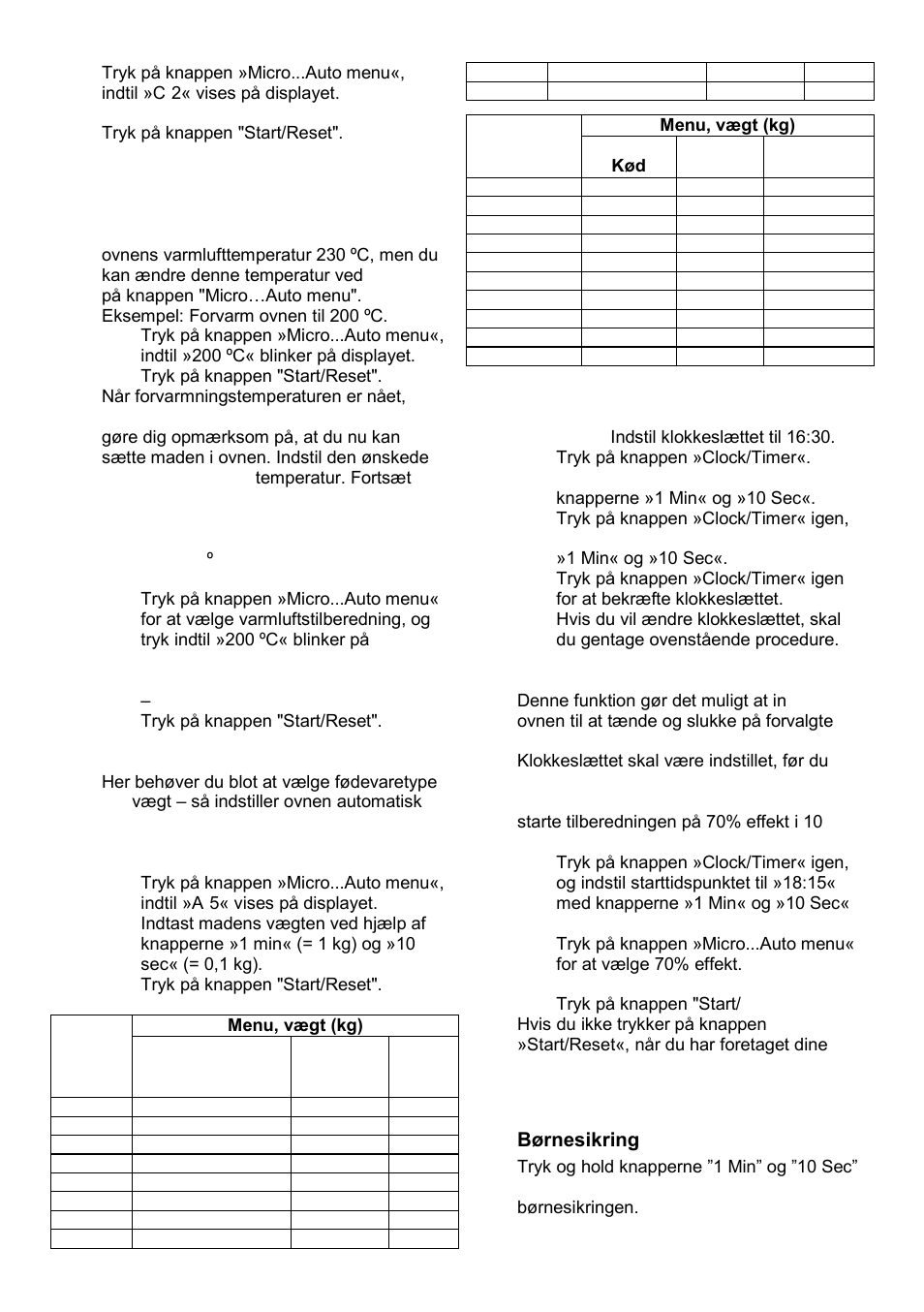 Tilberedning med varmluft, Auto-menu, Timer | Børnesikring | Gorenje GMO-24 DCS User Manual | Page 133 / 177