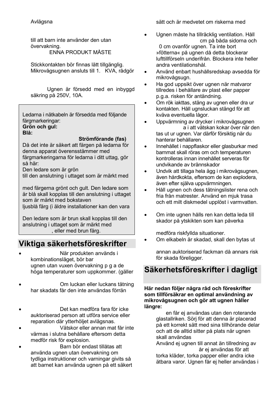 Viktiga säkerhetsföreskrifter, Säkerhetsföreskrifter i dagligt bruk | Gorenje GMO-24 DCS User Manual | Page 136 / 177