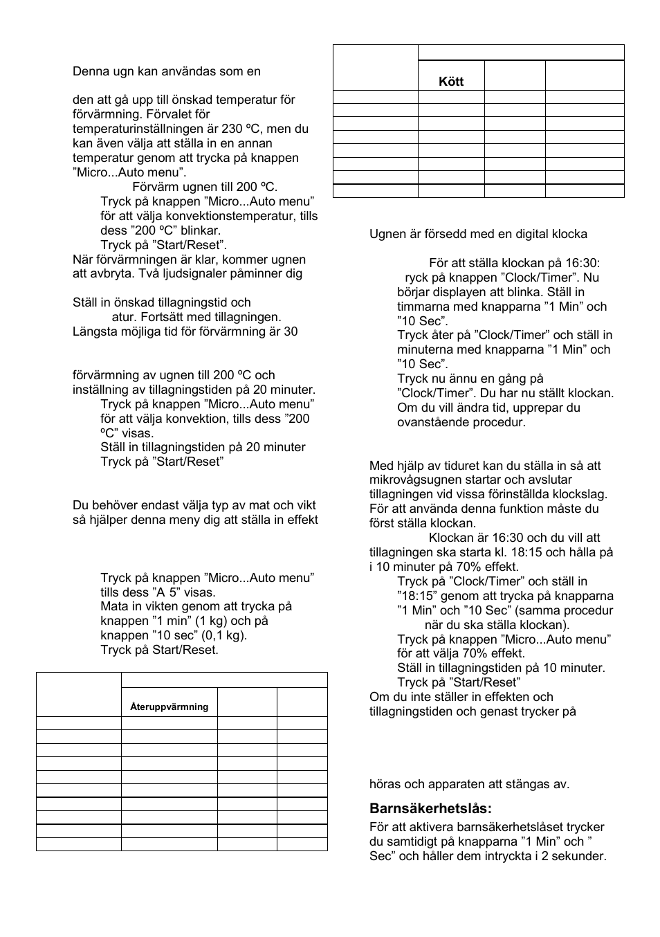 Tillagning med konvektion, Auto-meny, Klocka | Tidur, Barnsäkerhetslås | Gorenje GMO-24 DCS User Manual | Page 140 / 177