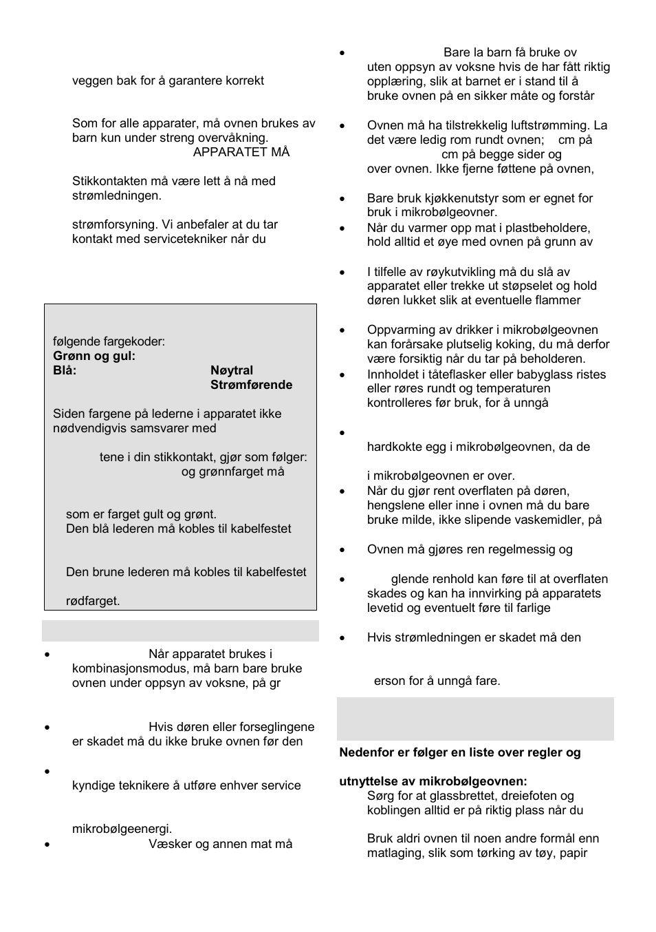 Viktig sikkerhetsinformasjon, Sikkerhetsinstruksjoner for vanlig bruk | Gorenje GMO-24 DCS User Manual | Page 143 / 177
