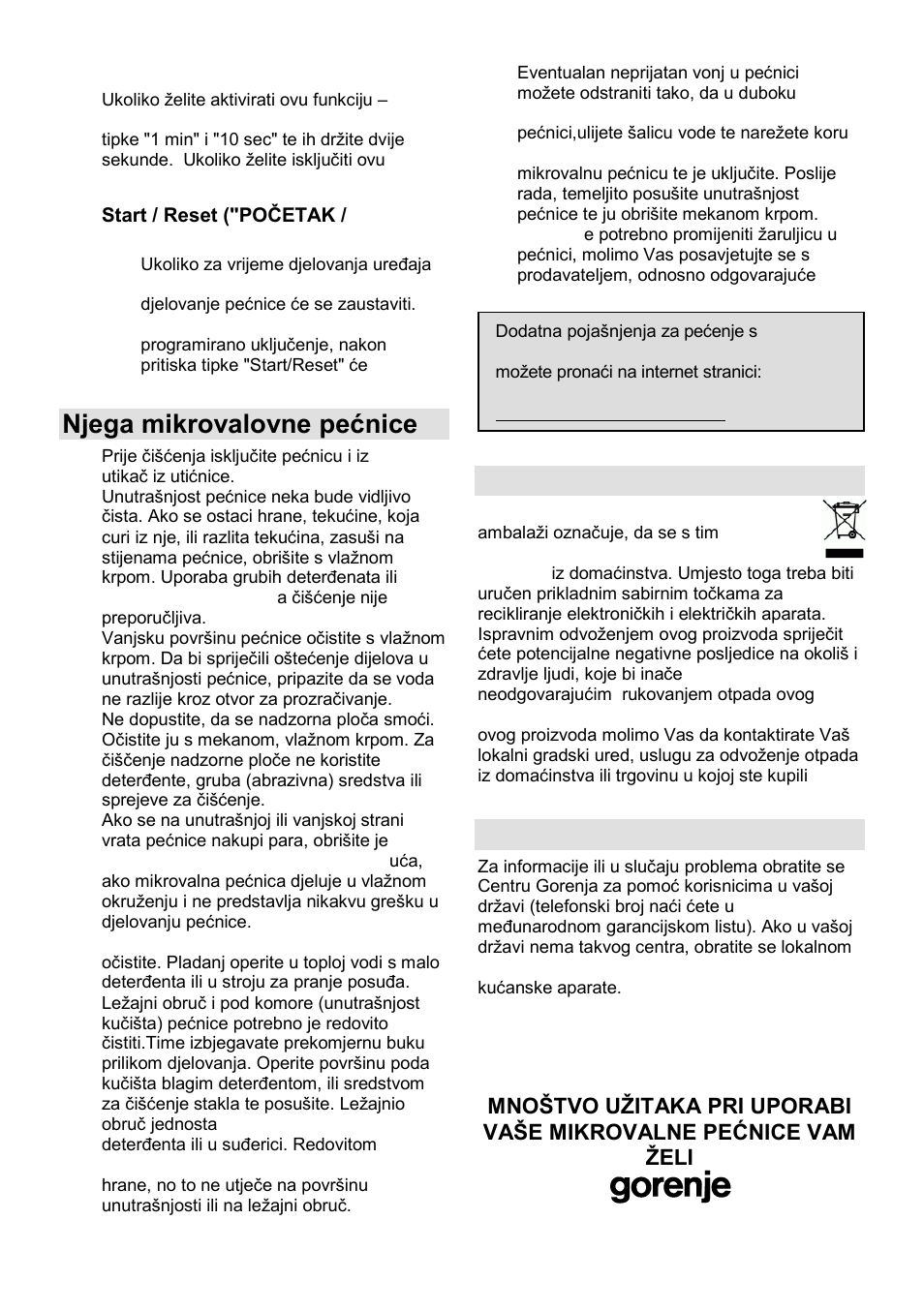 Njega mikrovalovne pećnice, Okolina, Garancija i servis | Gorenje GMO-24 DCS User Manual | Page 16 / 177